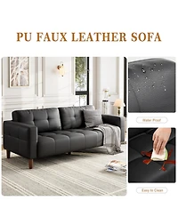 homfan Sophisticated Faux Leather Sofa with High-Density Cushioning and Durable Wood Frame - Comfortable Modern Seating for Living Room