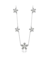 Suzy Levian New York Sterling Silver Cubic Zirconia Pave Flower Station Necklace