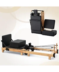 Mikolo 92" Wooden Pilates Reformer Machine with Springs for Home and Studio, Complete Set with Sitting Box, Jump Board and Accessories