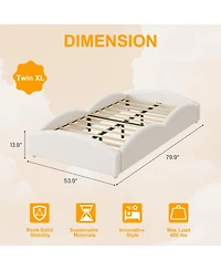 homfan Upholstered Floor Bed for Kids, Teddy Fabric Soft Frame with Cloud Shaped Guardrails