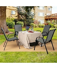 Sugift Set of 4 Stackable Patio Dining Chairs with Curved Armrests and Steel Frame