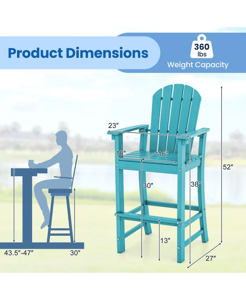 Sugift Set of 2 Counter Height Outdoor Hdpe Bar Stools with Armrests and Footrest