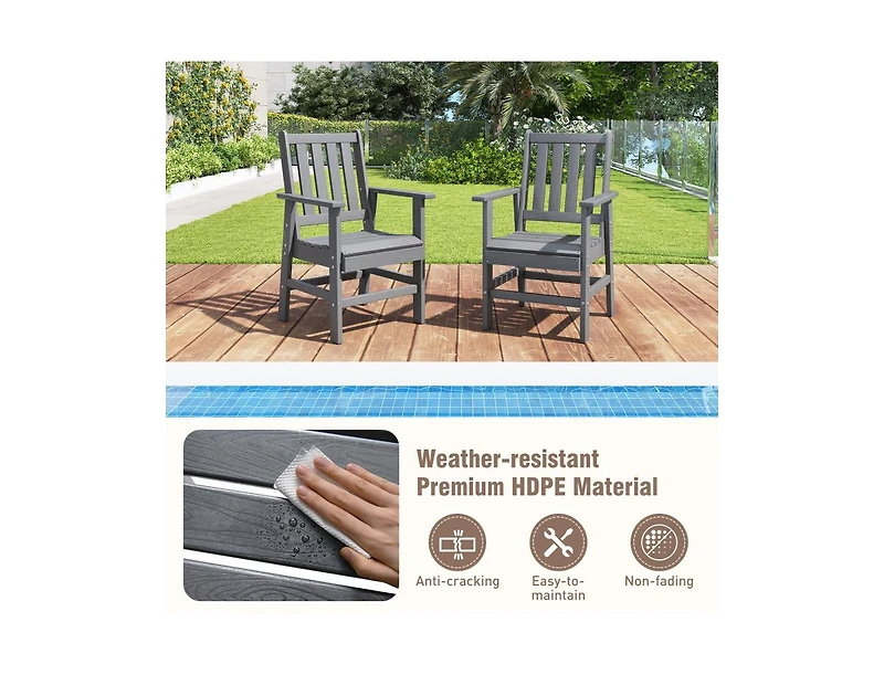 Sugift Set of 4 Patio Dining Chairs with Wide Armrests and Hdpe Slatted Backrest