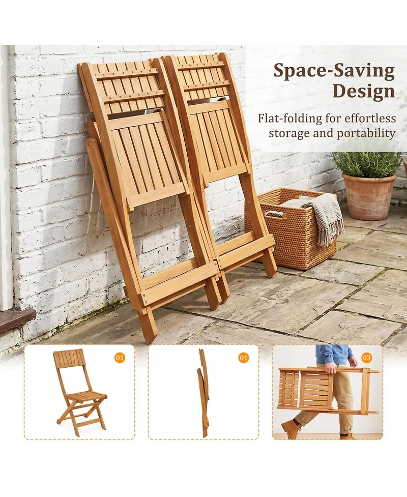 Sugift 2 Pack Folding Wood Dining Chairs with Slatted Backrest and Seat