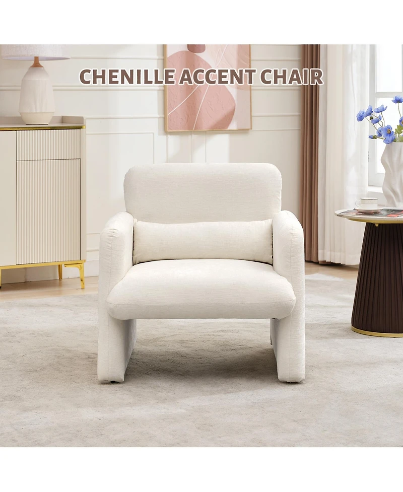 homfan Modern Accent Chair with Chenille Upholstery and Lumbar Pillow - Comfortable Minimalist Seating with Ergonomic for Living Room and Office