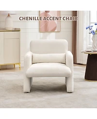 homfan Modern Accent Chair with Chenille Upholstery and Lumbar Pillow - Comfortable Minimalist Seating with Ergonomic for Living Room and Office