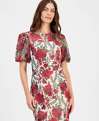 Adrianna Papell Women's Embroidered Puff Sleeve Dress