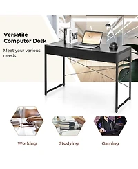 Gouun 2-Drawer Steel-Frame Writing Desk with Anti-Topple Hardware, Depth