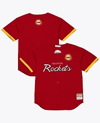 Mitchell & Ness Men's Red Houston Rockets Hardwood Classics Head Coach Mesh Full-Button Fashion Jersey