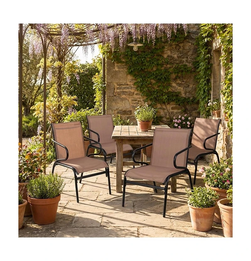 Gouun Set of 4 Outdoor Dining Chairs with Breathable Quick-Dry Fabric