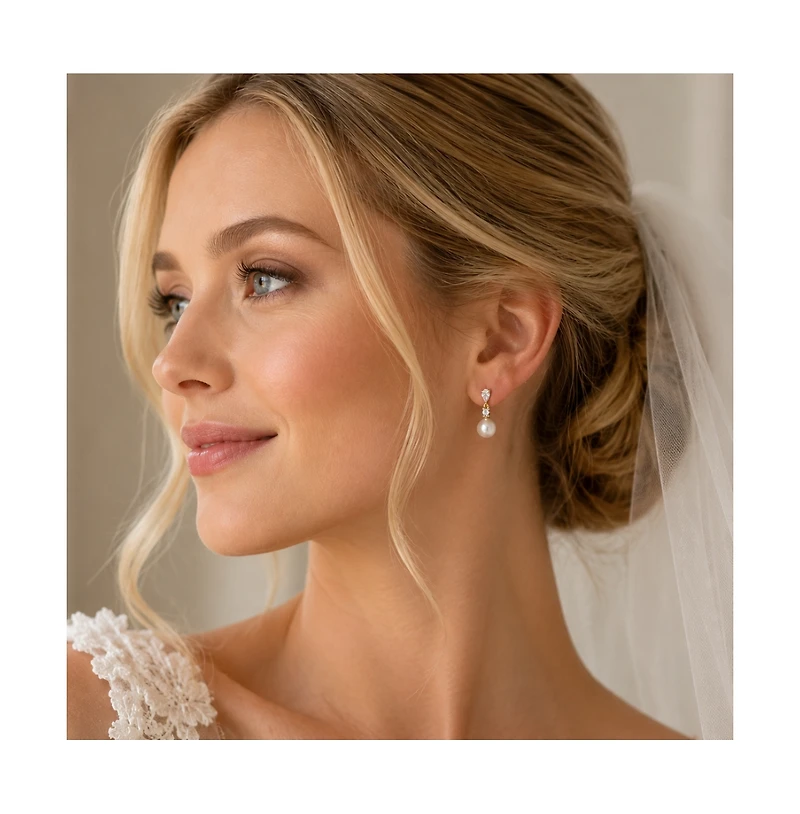 Dloria Pear Cut Cubic Zirconia Faux Pearl Drop Earrings