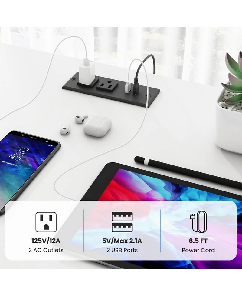 Gouun 2-Person Computer Desk 94.5in Led Lights Monitor Stand Reversible