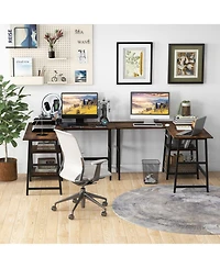 Gouun L-Shaped Corner Computer Desk Storage Shelves Steel Frame Footrest