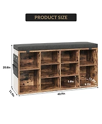 homfan Shoe Storage Bench, Upholstered 10 Cubbies Organizer with Cushion and Adjustable Shelves for Entryway
