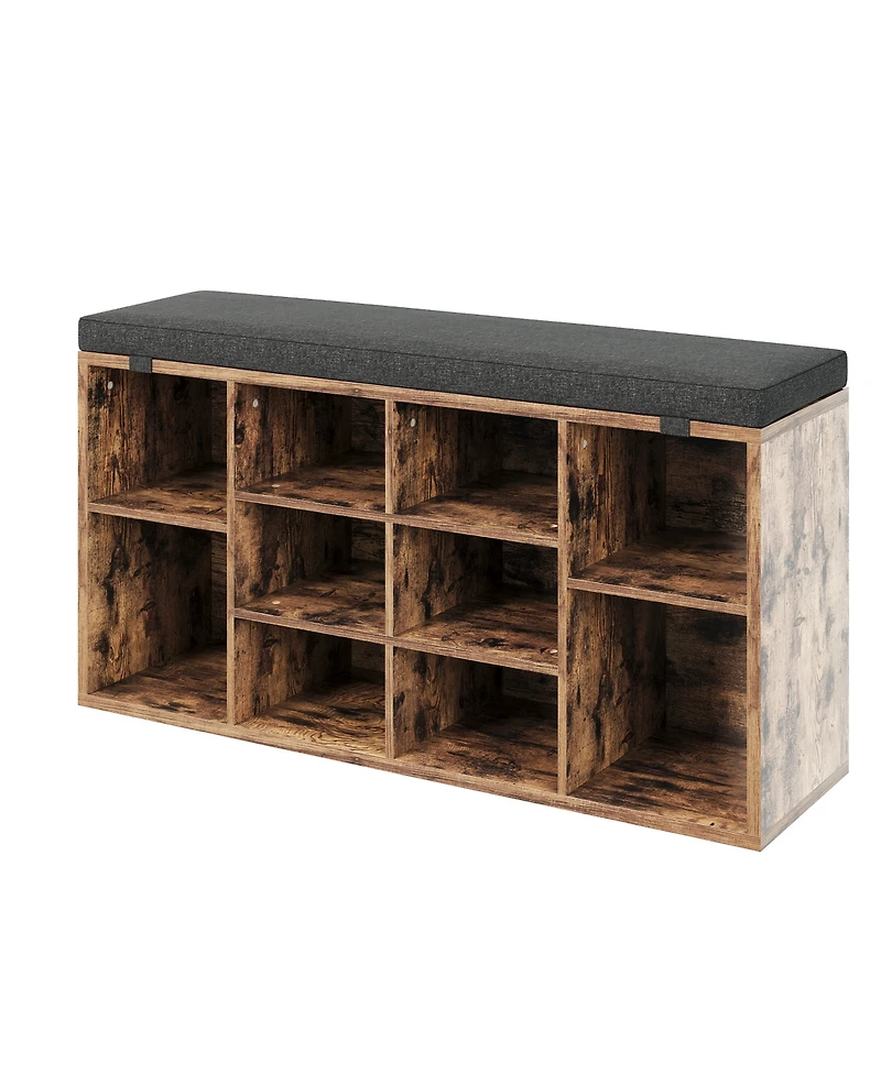 homfan Shoe Storage Bench, Upholstered 10 Cubbies Organizer with Cushion and Adjustable Shelves for Entryway
