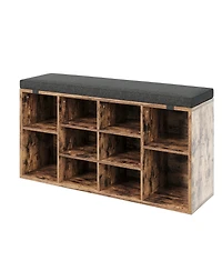 homfan Shoe Storage Bench, Upholstered 10 Cubbies Organizer with Cushion and Adjustable Shelves for Entryway