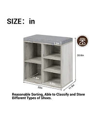 homfan Shoe Storage Bench, Upholstered 10 Cubbies Organizer with Cushion and Adjustable Shelves for Entryway