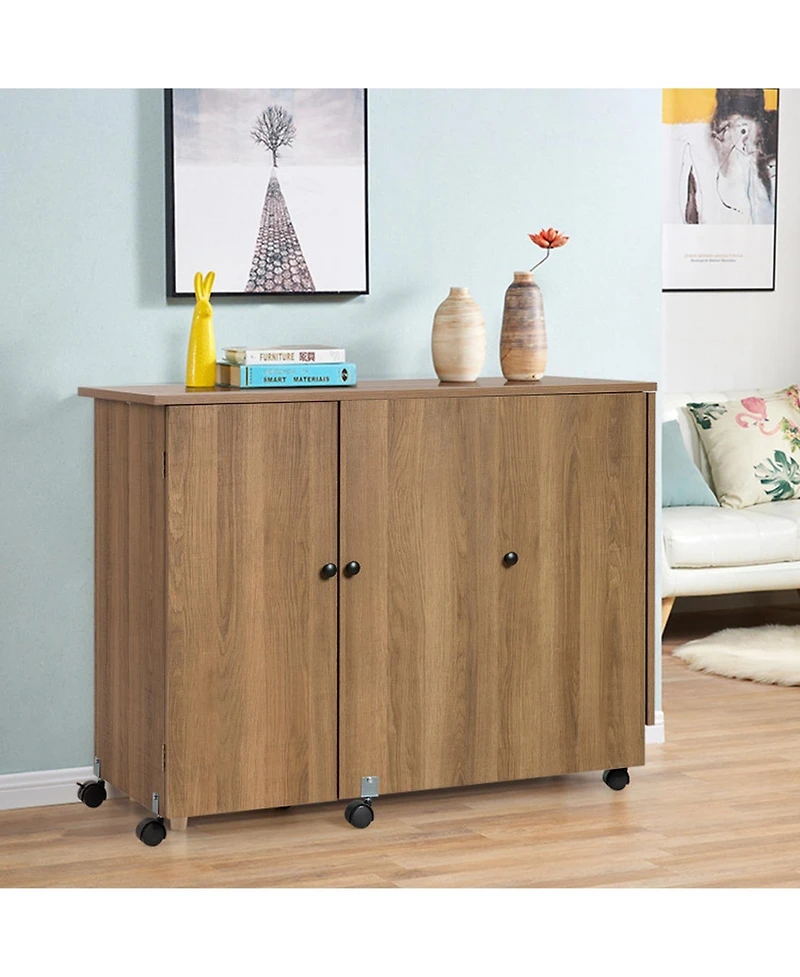 Gouun Folding Sewing Craft Table Storage Shelves Lockable Casters Cabinet