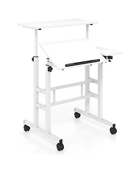 Gouun Mobile Standing Desk with 2 Tilting Desktops and Lockable Wheels