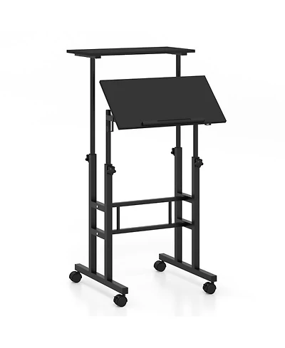 Gouun Rolling Standing Desk with Split-Level Tabletop and Wheels