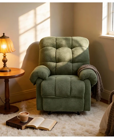 Clihome Green Recliner Chair, Overstuffed Armchair,Living Room Seating, Reading Chair,Ergonomic Lounge Chair, Soft Fabric Recliner