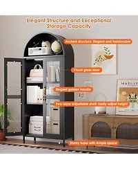 Boyel Living Metal Arched Display Cabinet with Led Lights, Lockable Glass Door Bookshelf and Hutch for Living Room