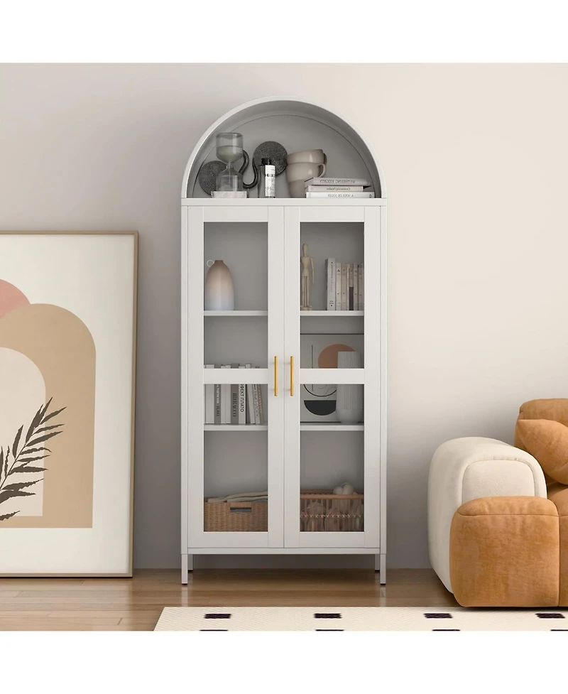 Boyel Living Arched Storage Cabinet with Drawer and Double Doors, Elegant Display Furniture for Living Room