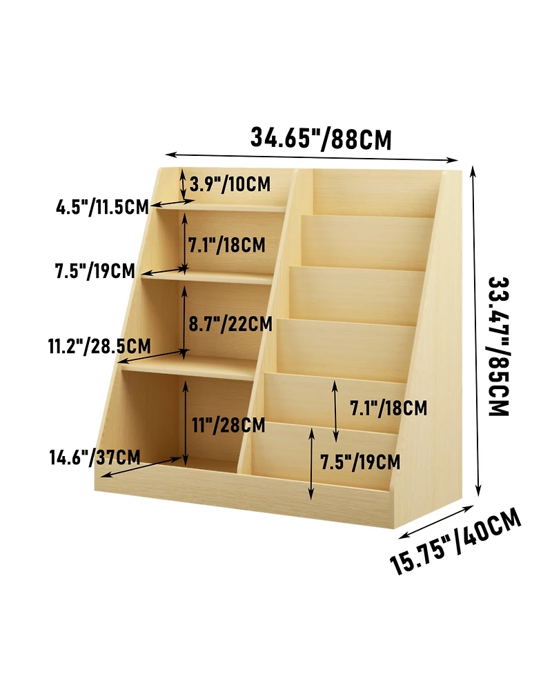 Rainsken Kids Bookshelf and Toy Organizer, 5 Cubbies Wooden Open Bookcase, with Legs, Free Standing, for Playing Room, Bedroom, Nursery, Classroom
