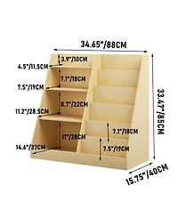 Rainsken Kids Bookshelf and Toy Organizer, 5 Cubbies Wooden Open Bookcase, with Legs, Free Standing, for Playing Room, Bedroom, Nursery, Classroom