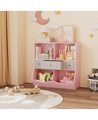 homfan 3-Tier Toy Storage Organizer with Engineered Wood Frame, Fabric Drawers Kids Bookshelf for Bedroom Playroom Nursery