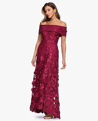 Xscape Women's Off-The-Shoulder Embroidered Floral Ball Gown