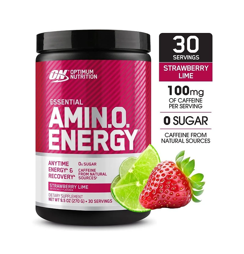 Optimum Nutrition Amino Energy, Pre Workout with Tea, Bcaa, Amino Acids, Keto Friendly, Coffee Extract, Strawberry Lime, 30 Servings