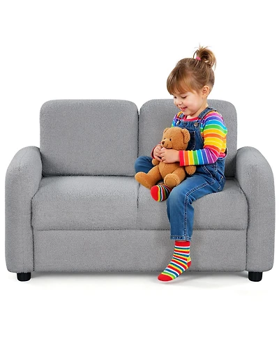 Slickblue 2-Seat Kids Sofa with Plush Teddy Fleece and Wooden Support Frame
