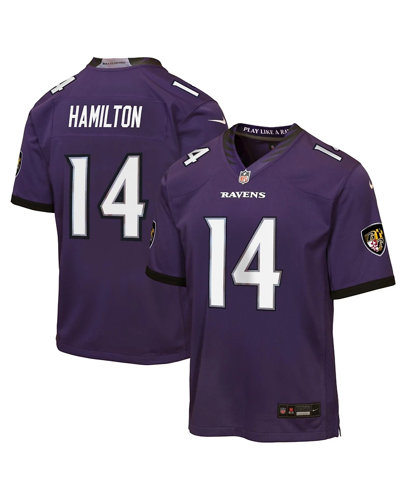 Nike Big Boys and Girls Kyle Hamilton Purple Baltimore Ravens Team Game Jersey
