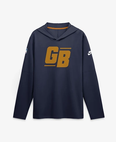 Nike Men's Navy Green Bay Packers Sideline Dri-fit Long Sleeve Hooded T-Shirt