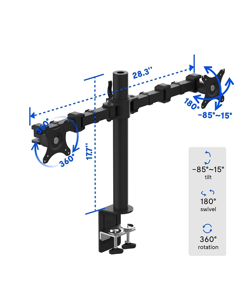 FlexiSpot D1D Dual Monitor Arm – Steel Frame, Mechanical Spring Adjustment, Up to 30" Displays