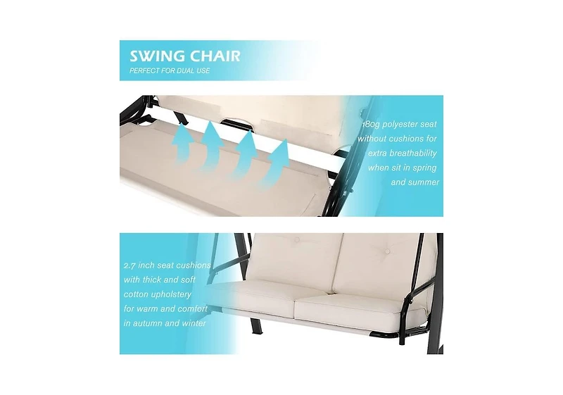 Aecojoy 2-Seat Porch Swings with Adjustable Canopy