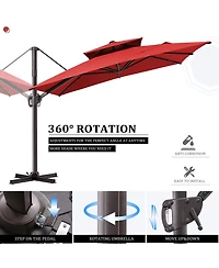 Pellebant 9 x 11Feet Outdoor Patio Double Top Square Aluminum Cantilever Umbrella with Umbrella Base