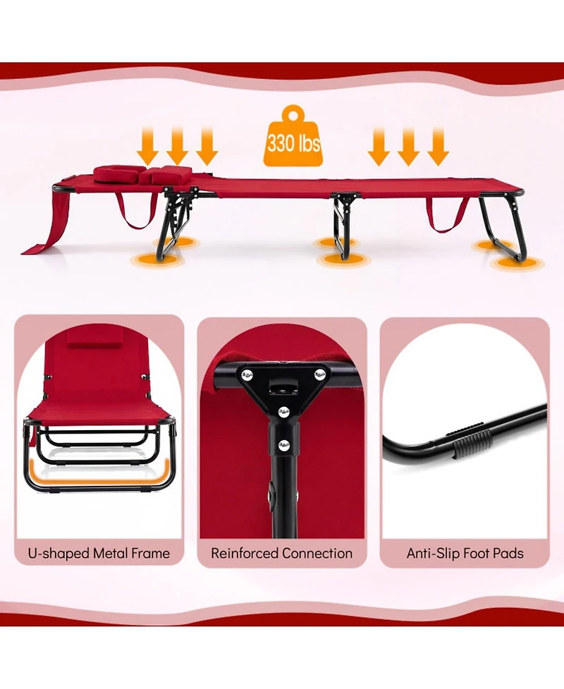 Gouun Folding Face-Down Tanning Chair with Face Hole and 3 Pillows