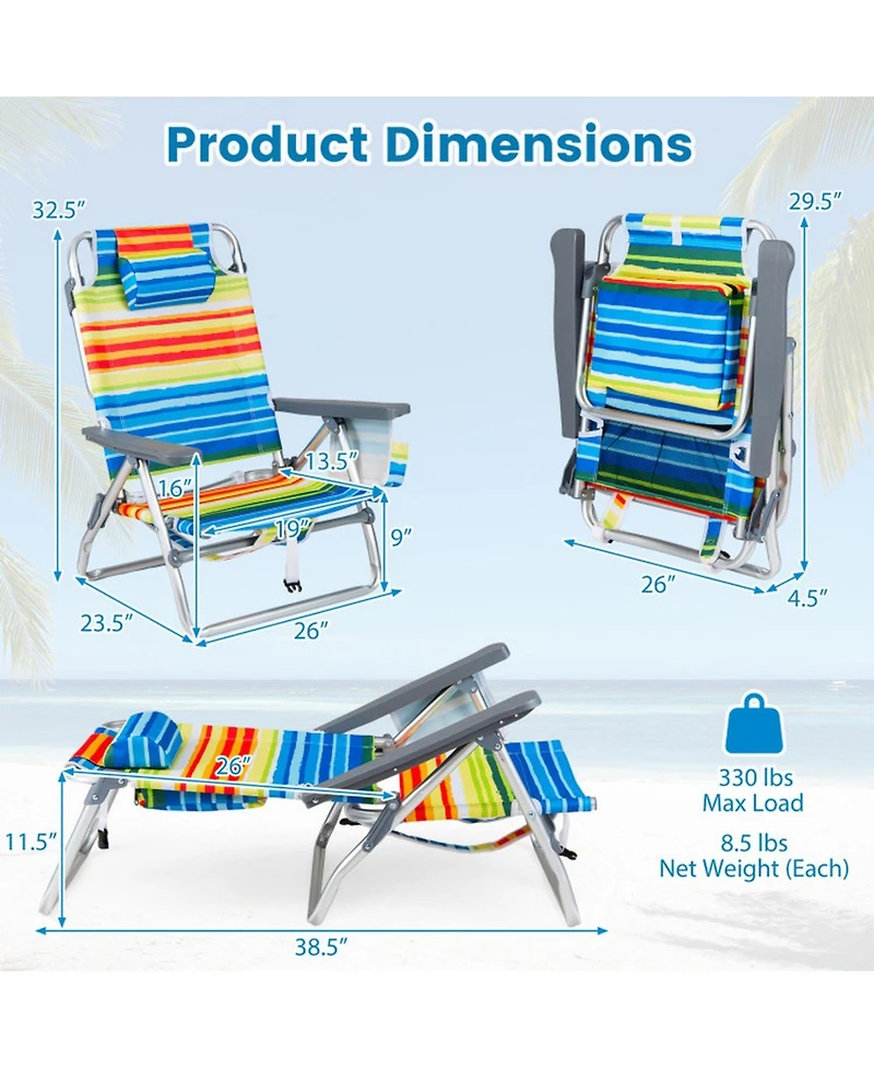 Gouun Folding Backpack Beach Chairs Set of 2 with 5-Position Recline