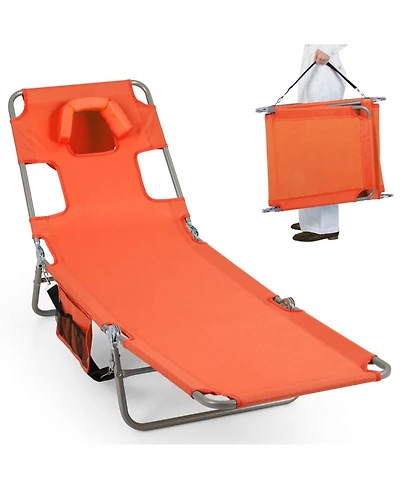 Gouun Folding Beach Lounge Chair with 5-Level Adjustable Backrest and Face Hole