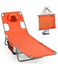 Gouun Folding Beach Lounge Chair with 5-Level Adjustable Backrest and Face Hole