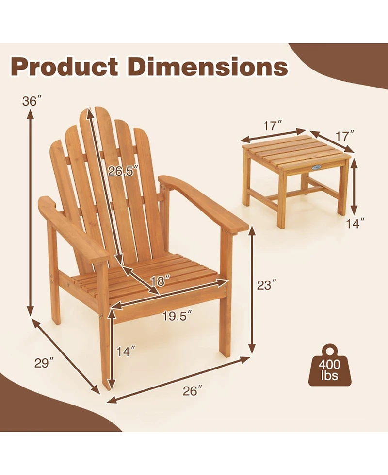 Gouun Stackable Solid Acacia Wood Adirondack Chair for Patio