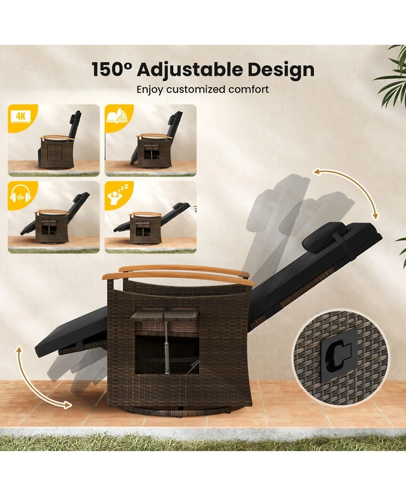 Gouun Rattan 360-Degree Swivel Outdoor Recliner Chair with Footrest