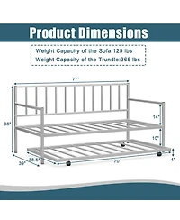 Gouun Twin Metal Daybed with Roll-Out Trundle and Slat Support