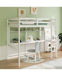 Gouun Twin Kids Loft Bed with Built-In Desk and Storage Shelf
