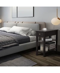 Gouun 3-Tier End Table with Drawer and Double Open Shelves