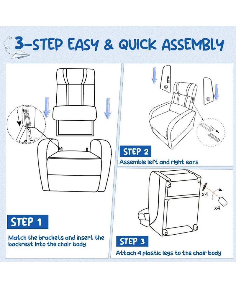 Gouun Kids Recliner Chair with Side Pockets and Footrest
