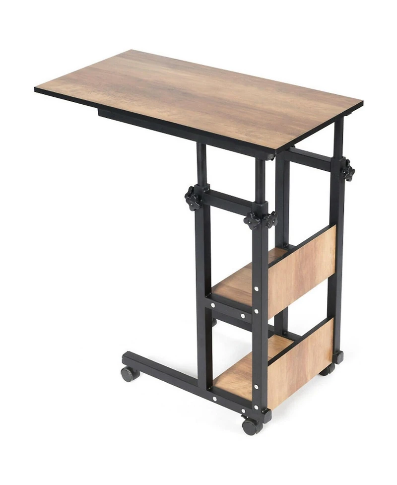 Gouun C-Shape Mobile End Table Adjustable Height Storage Shelves Rolling