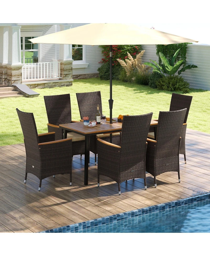 Gouun 7-Piece Outdoor Wicker Dining Set with Acacia Wood Table
